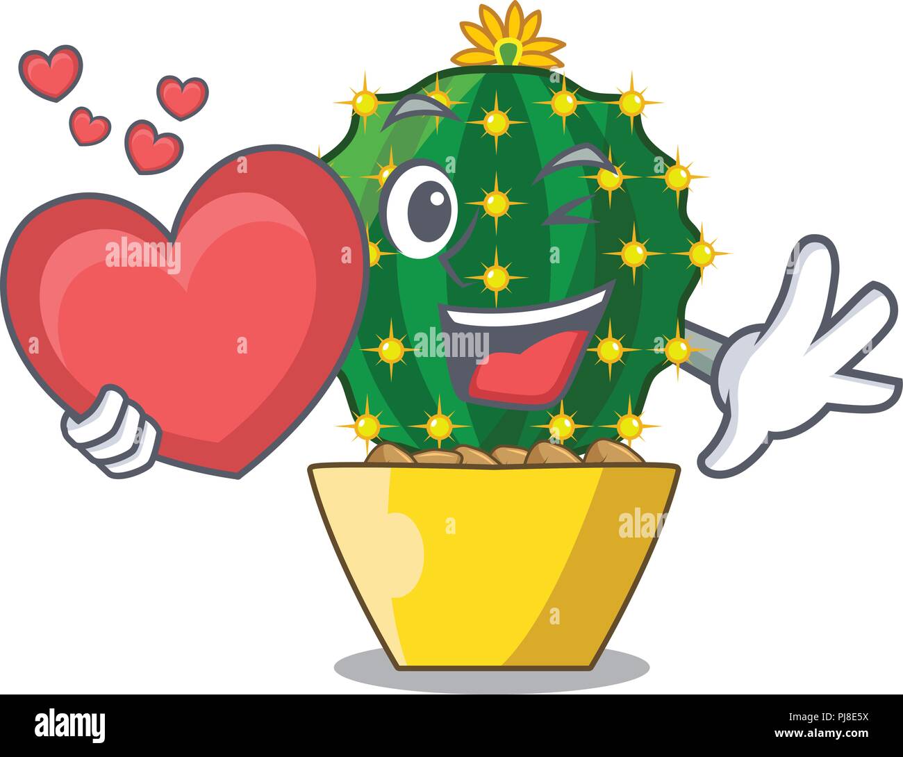 With heart mammillaria compressa cactus isolated on the cartoon Stock Vector