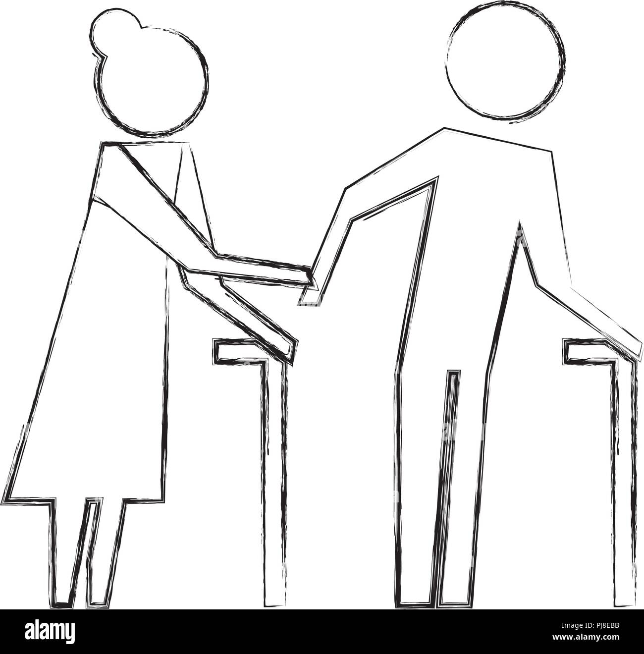 elderly couple walking with stick pictogram Stock Vector