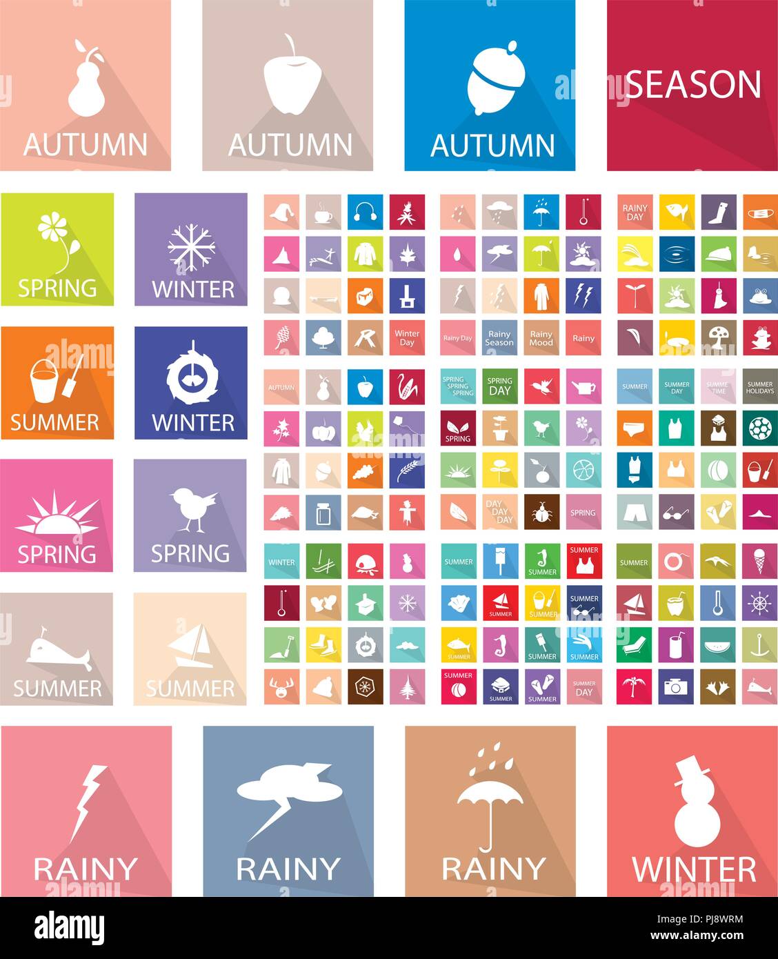 Illustration Collection of Assorted Season Icons, Summer, Spring, Rainy ...