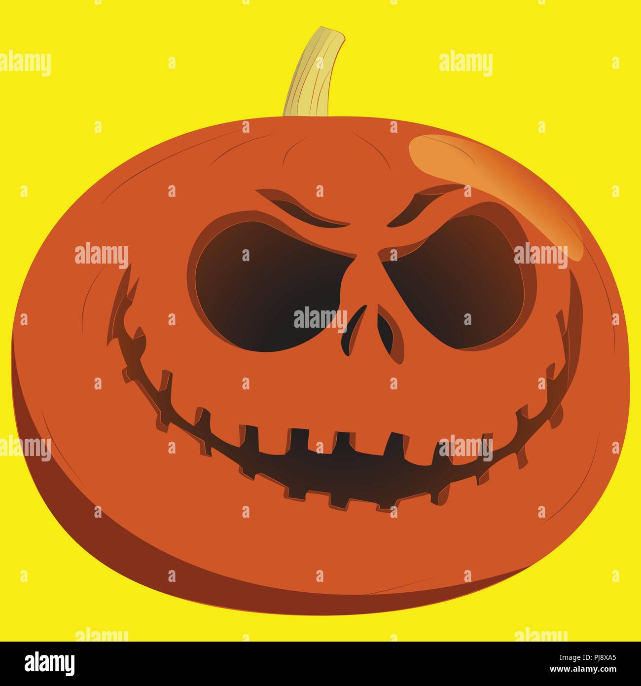 Halloween pumpkin lantern on a yellow background. Woodcut style design, hand drawn doodle, sketch in pop art style Stock Vector