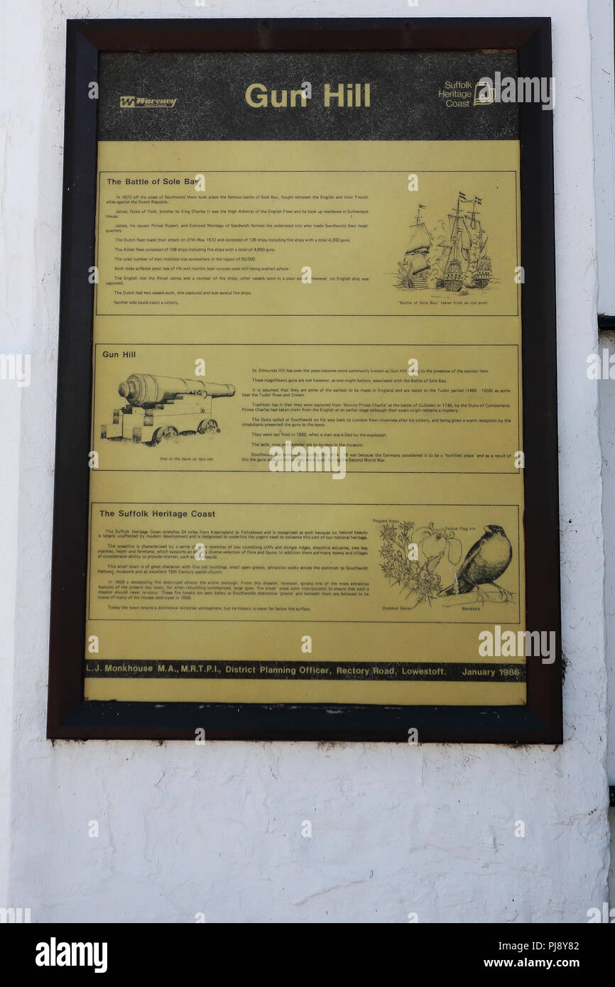 An information sign at Gun Hill, Southwold, Suffolk, UK Stock Photo Alamy
