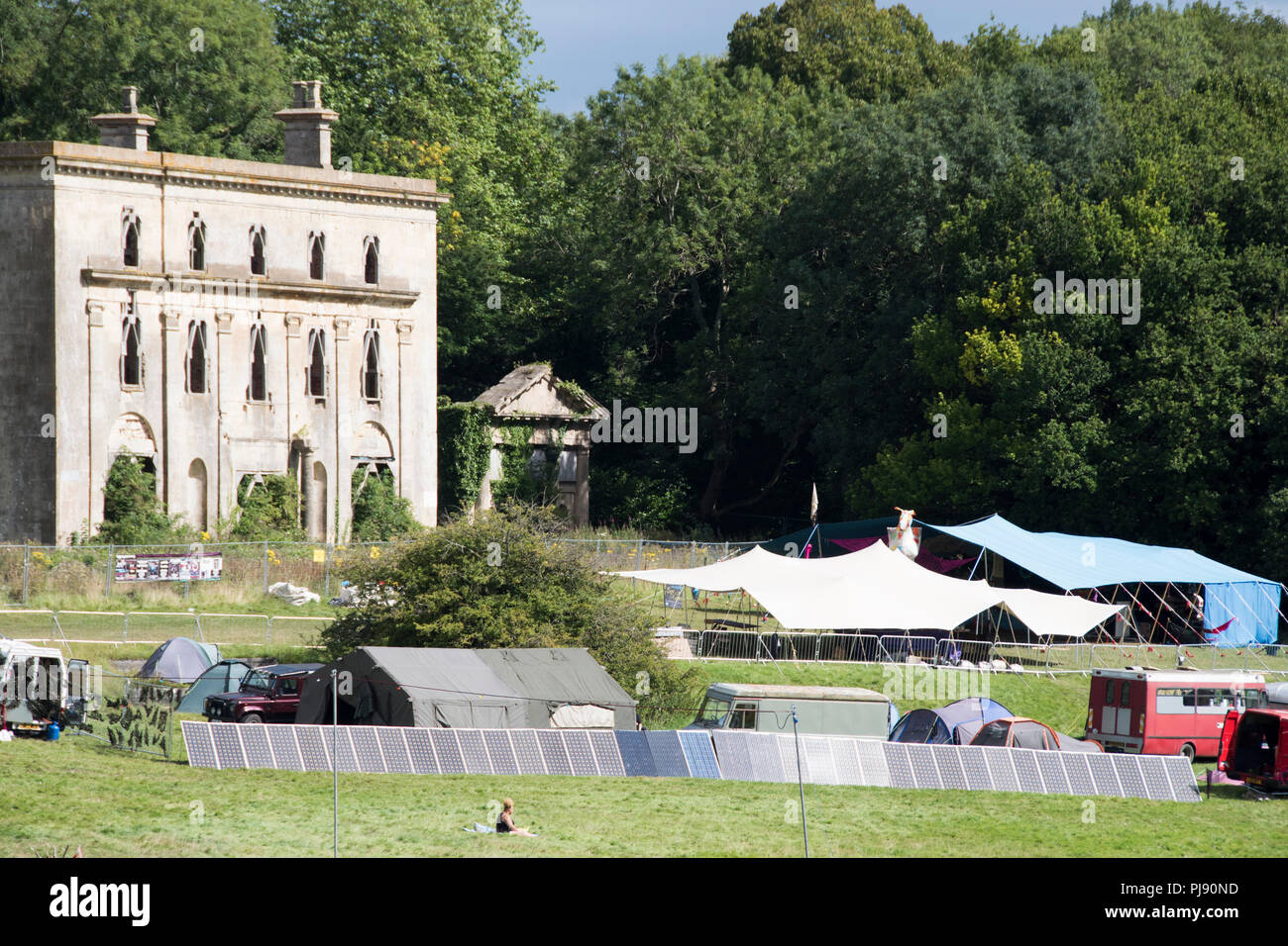 Chepstow, Wales Aug 15 A bank of solar panel power the main stage