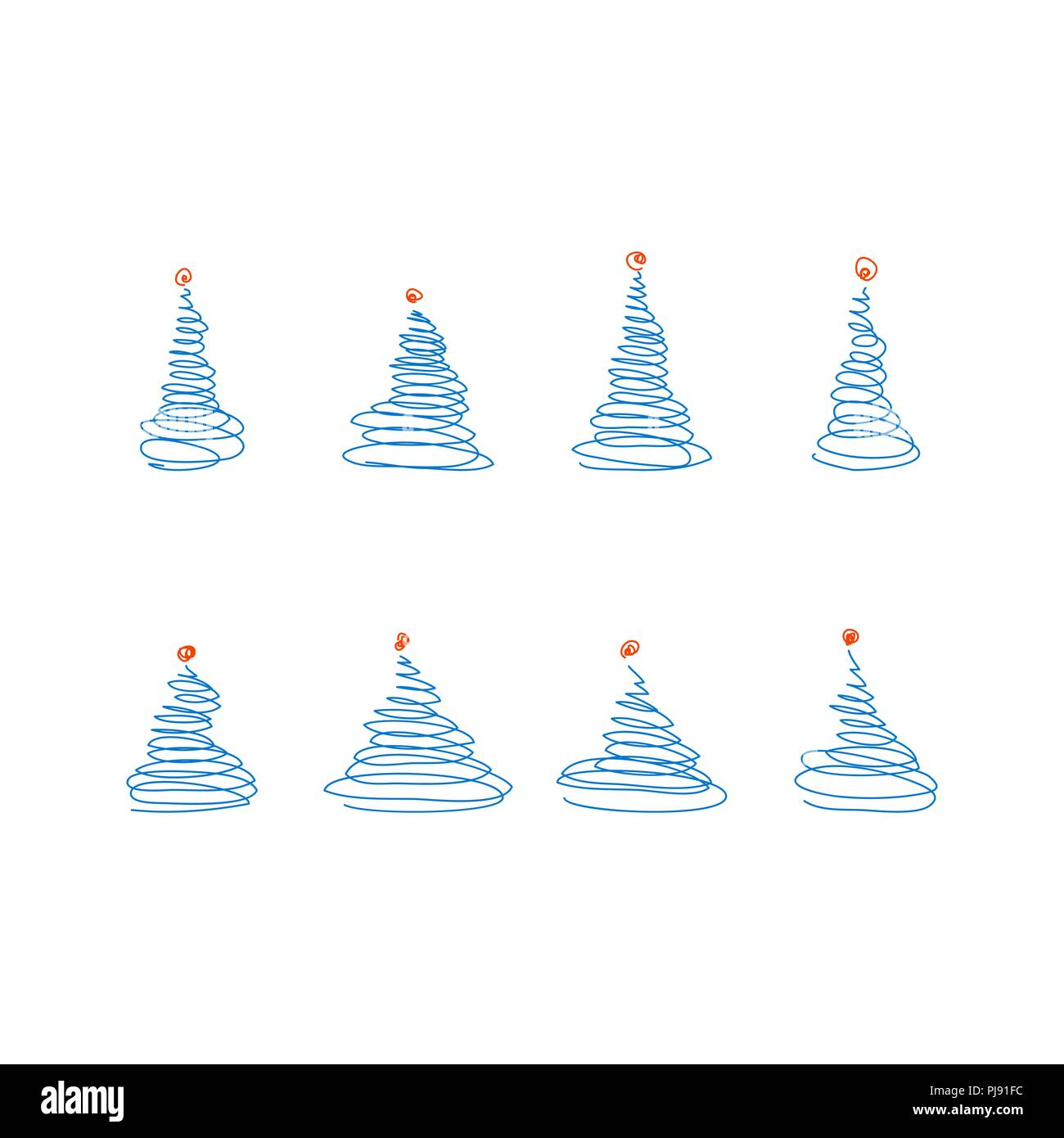 vector set from sketch blue christmas trees with red decoration ball on the top - Blue And Red Decorated Christmas Tree vector set from sketch blue christmas trees with red decoration ball on the top - Blue And Red Decorated Christmas Tree