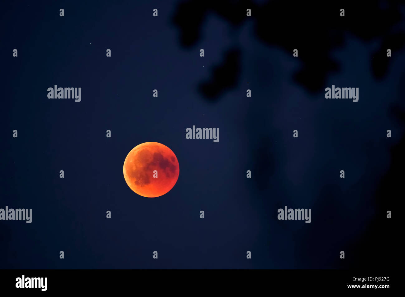 Complete lunar eclipse in the 7/27/2018 in Hamburg, Totale Mondfinsternis am 27.07.2018 in Hamburg Stock Photo