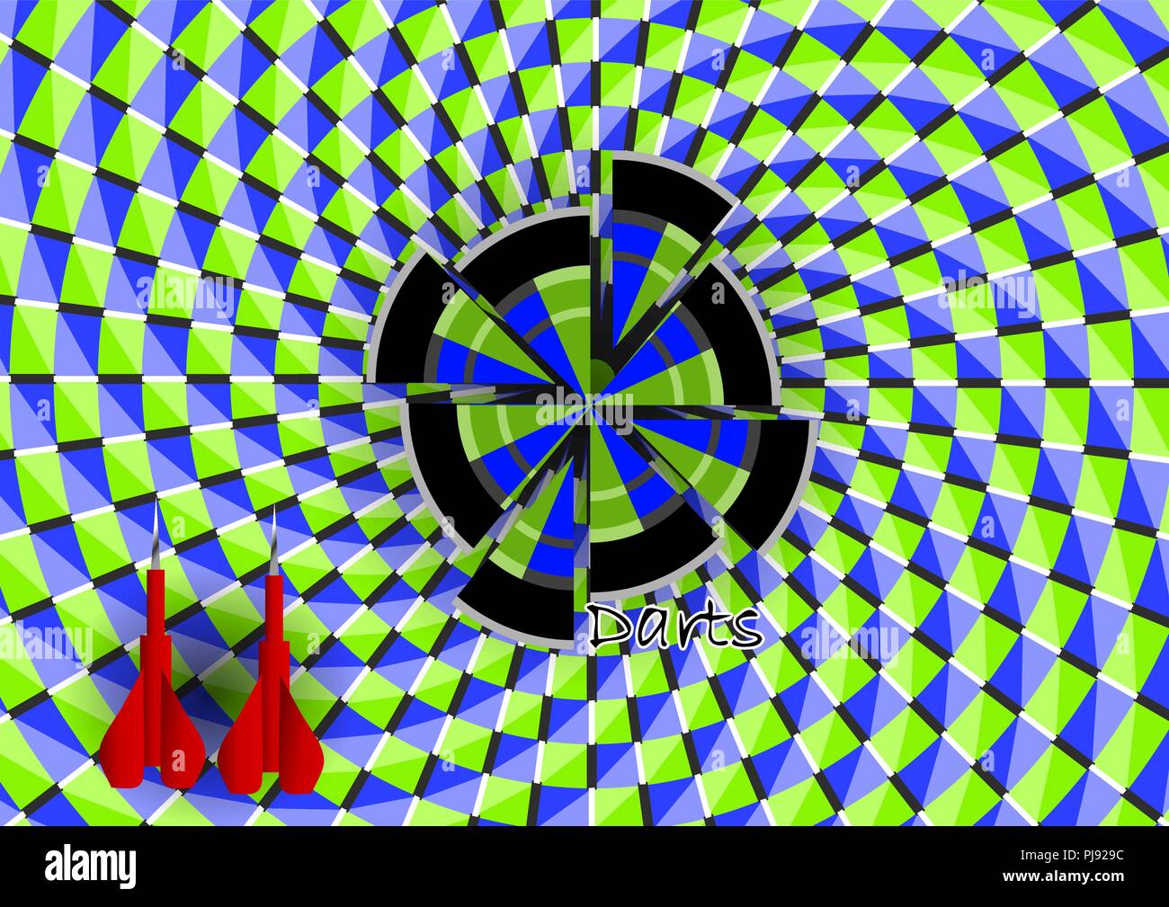 optical illusion. darts with dartboard abstract illustration Stock Vector