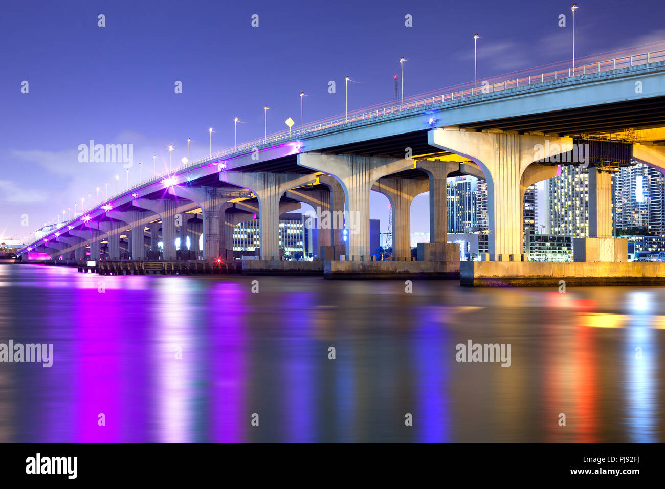 MacArthur Causeway over Biscayne Bay, Miami, Florida, USA Stock Photo
