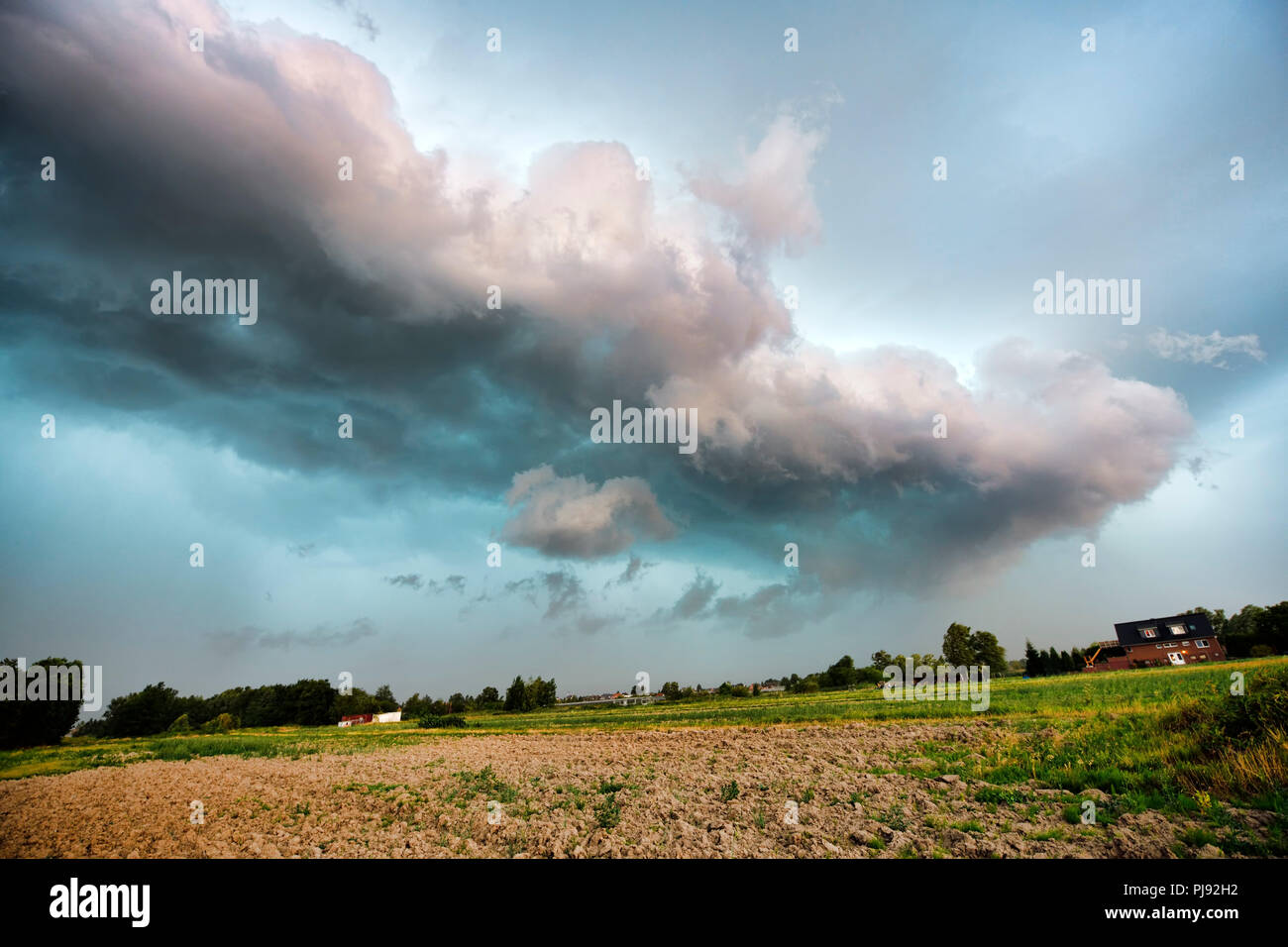 Gathering storm clouds in Kirchwerder, Hamburg, Germany, Europe, Aufziehende Gewitterwolken in Kirchwerder, Deutschland, Europa Stock Photo