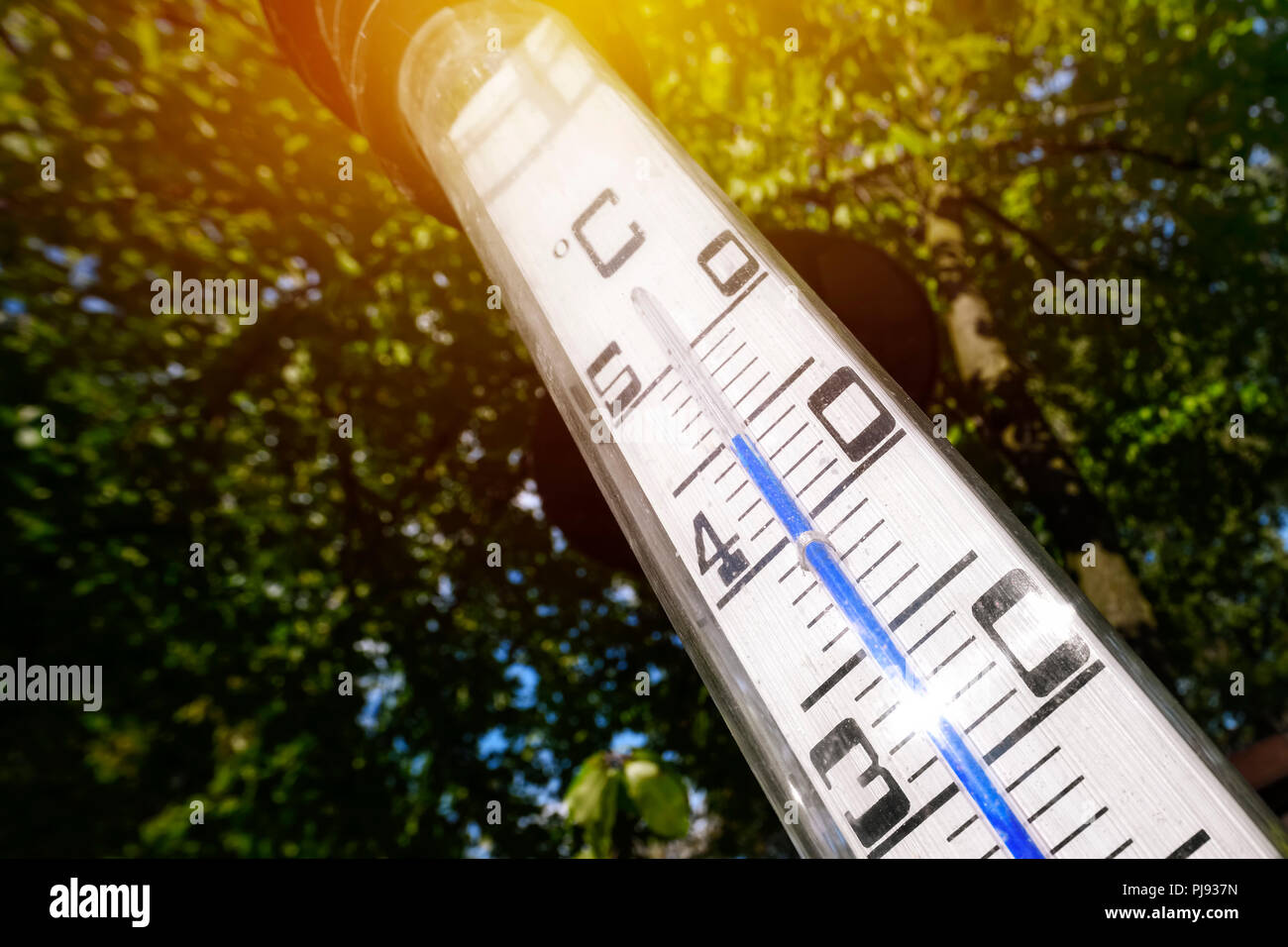 Thermometer in the garden points 45°C in the sun, century summer, 2018, Thermometer im Garten zeigt 45°C in der Sonne, Jahrhundertsommer 2018 Stock Photo