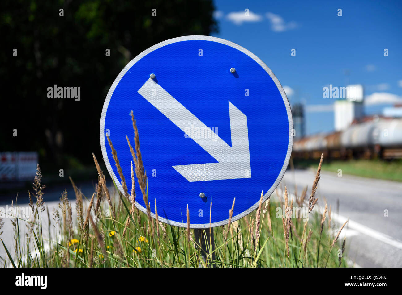 Direction arrow, road sign, Richtungspfeil, Verkehrsschild Stock Photo