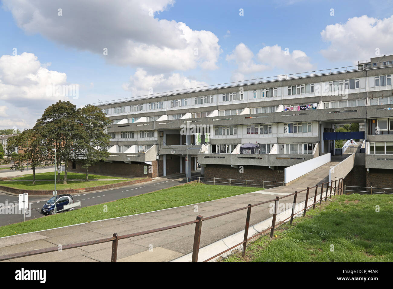 Low rise housing blocks at Thamesmead, southeast London, the famous 1960s social housing project developed by the Greater London Council Stock Photo