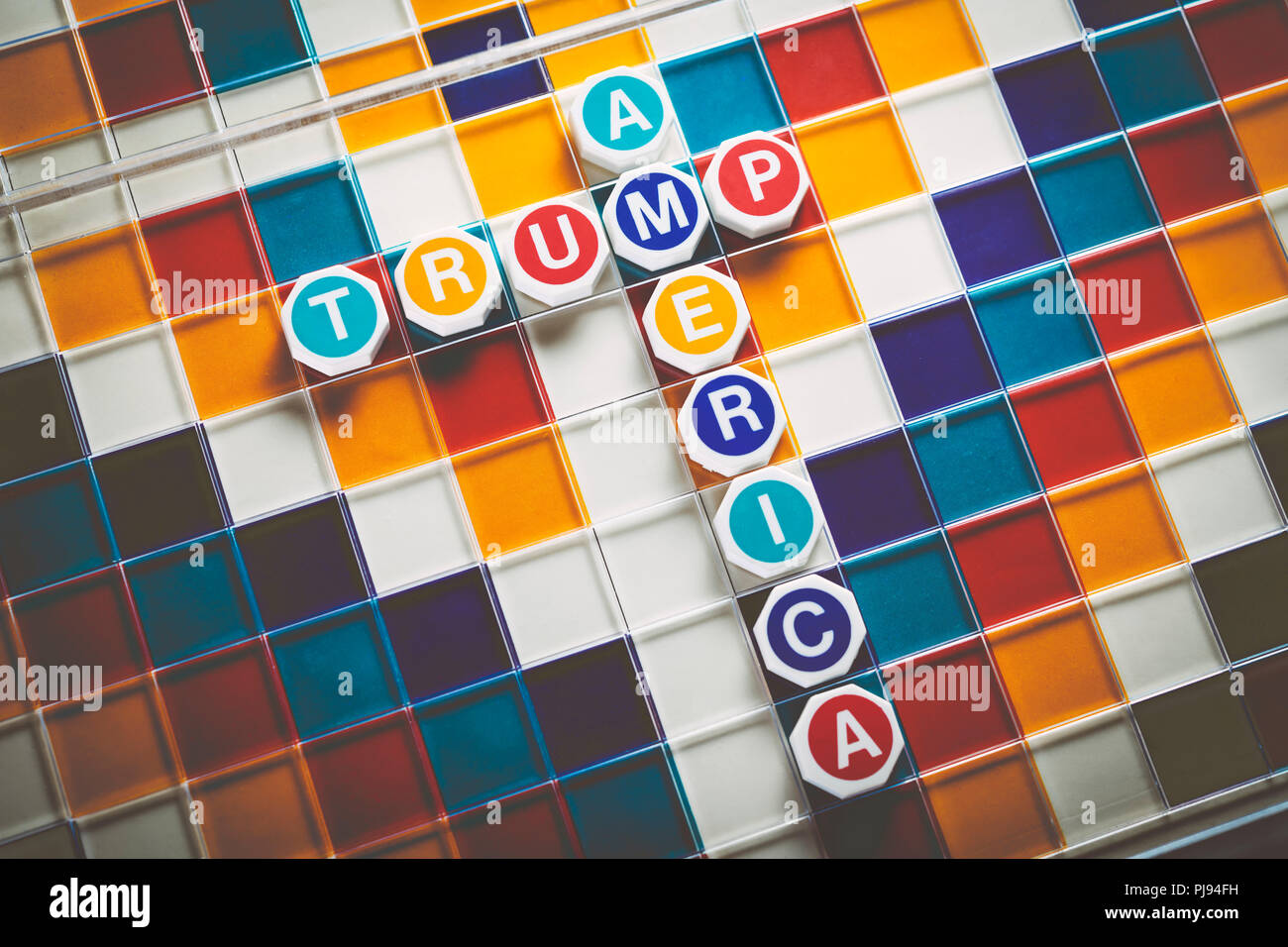 Letters form the words Trump and America, Buchstaben formen die Worte Trump und America Stock Photo