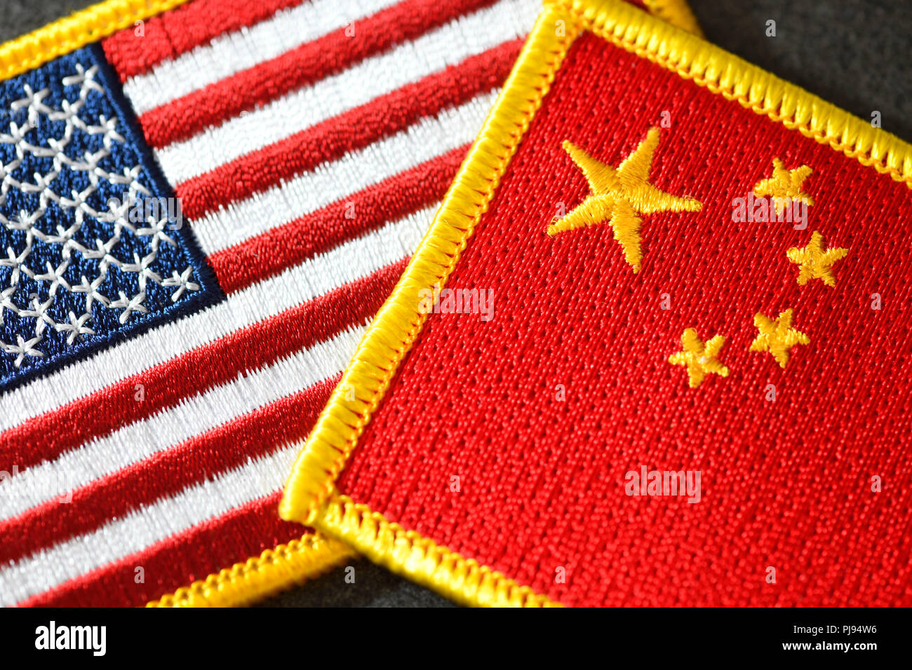 Flags of the USA and China, commercial war, Fahnen von USA und China, Handelskrieg Stock Photo
