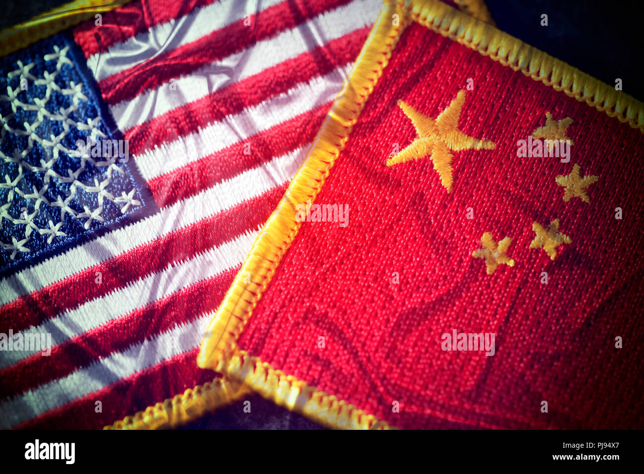 Flags of the USA and China, commercial war, Fahnen von USA und China, Handelskrieg Stock Photo