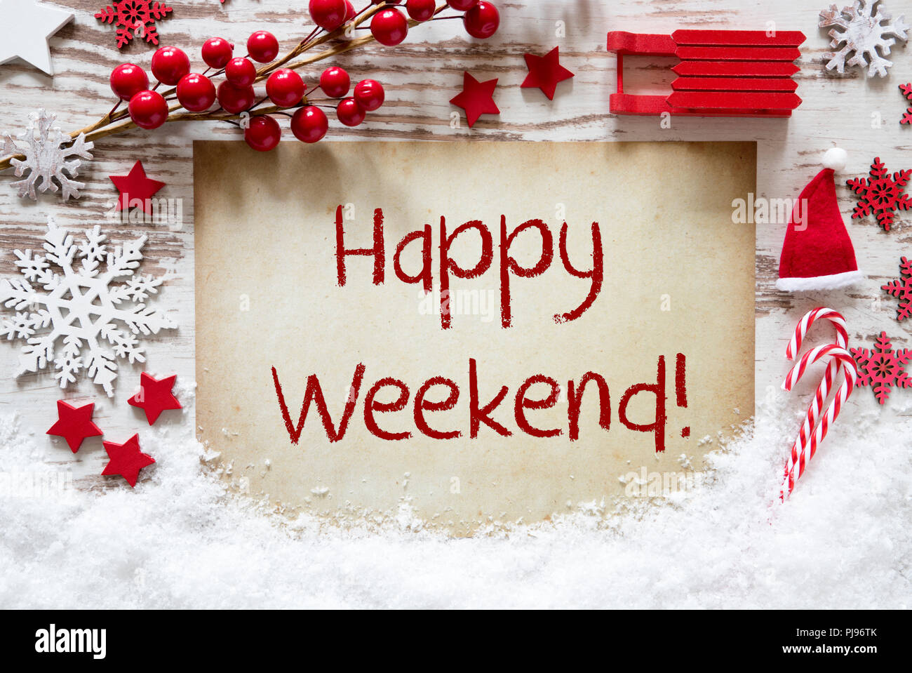 Bright Christmas Decoration, Snow, English Text Happy Weekend ...