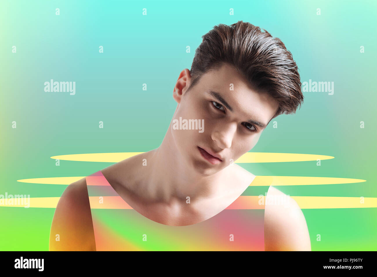 Opposing Models Attractive popular model posing while working against background Stock ...