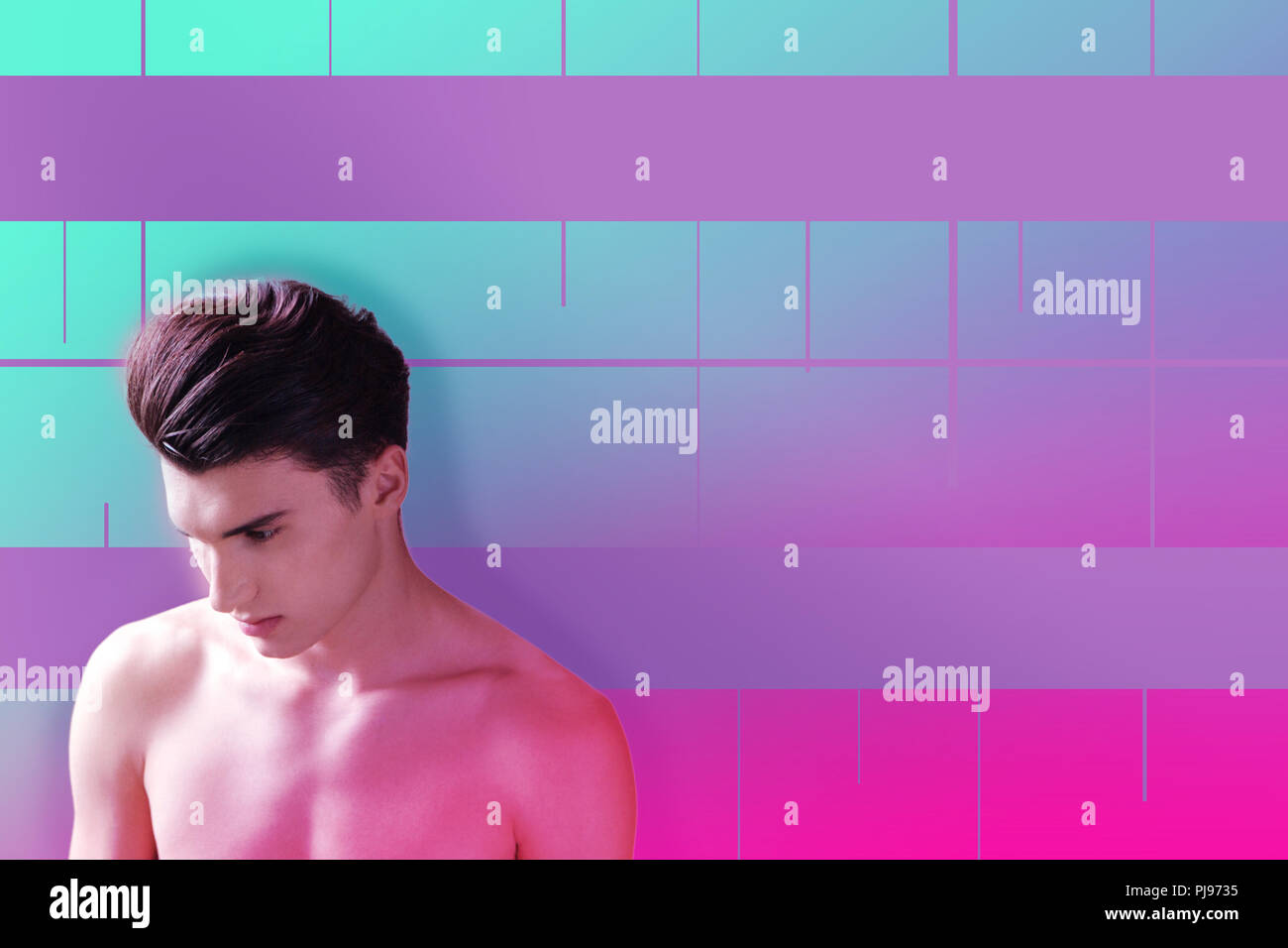 handsome man taking a shower and thinking Stock Photo Alamy