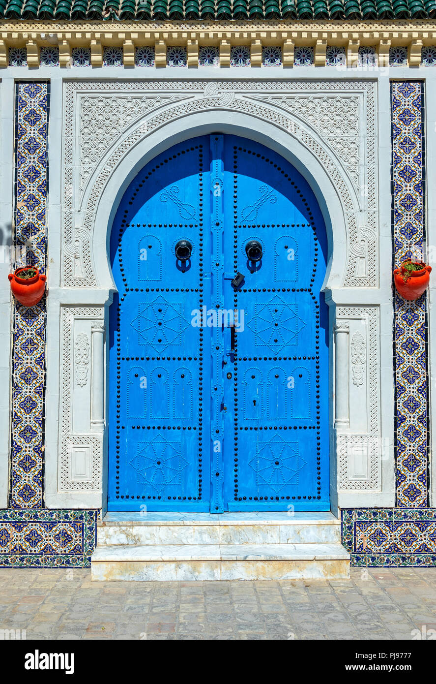 Beautiful ornately decorated door in Kairouan, Tunisia Stock Photo