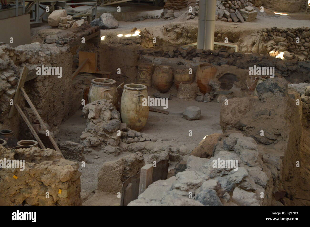 Vessels Spectacularly Preserved Within A Set Of Houses In The Archaeological Site Of Acrotiri 