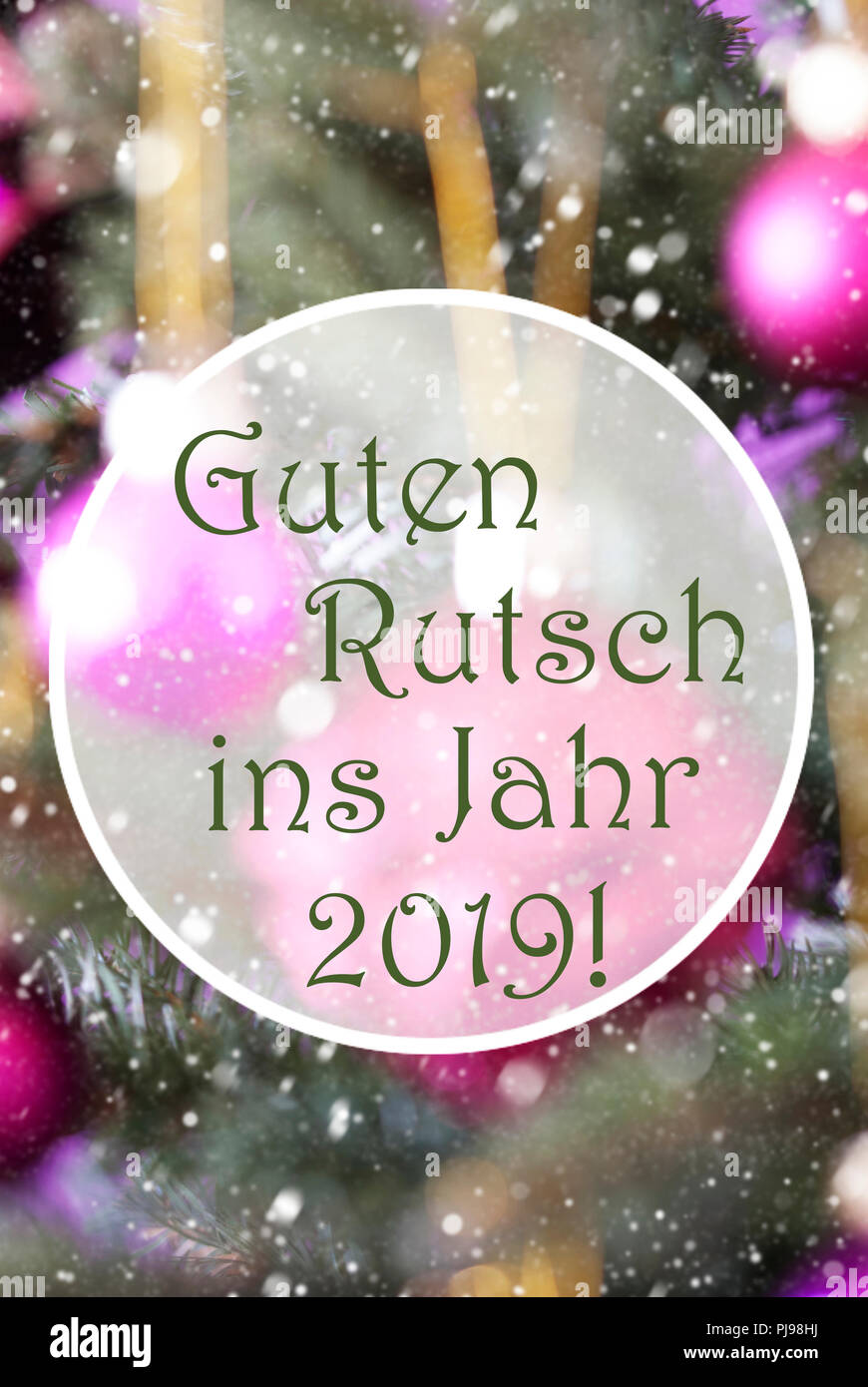 Vertical Rose Quartz Balls, Guten Rutsch 2019 Means New Year Stock Photo