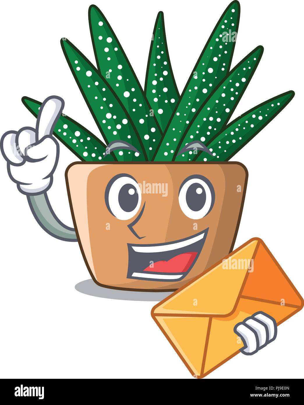 With envelope character small zebra cactus plant on pot Stock Vector