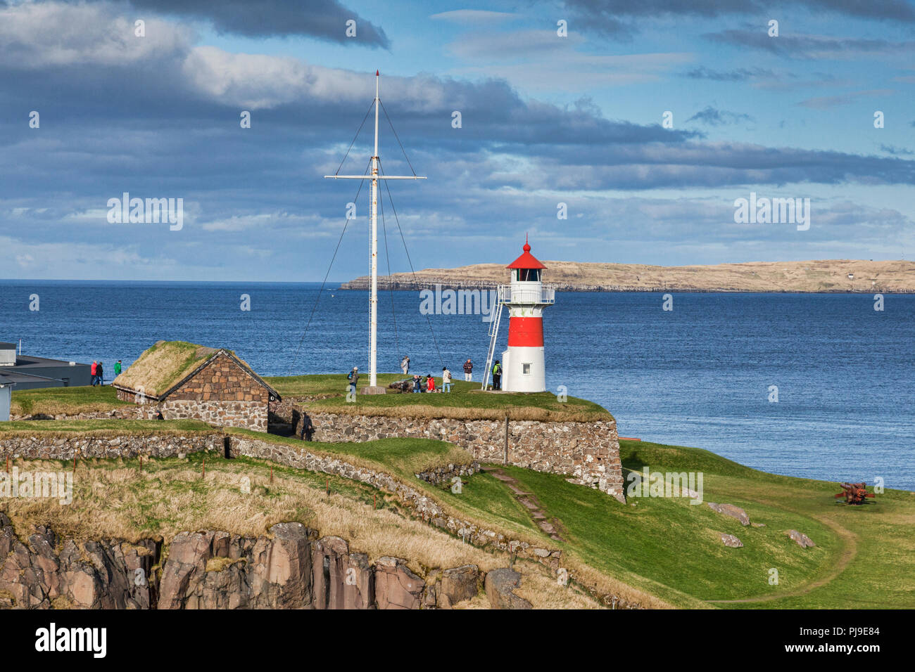 26 April 2018: Torshavn Faroe Islands - Historic Skansin Fortress and Lighthouse. Stock Photo