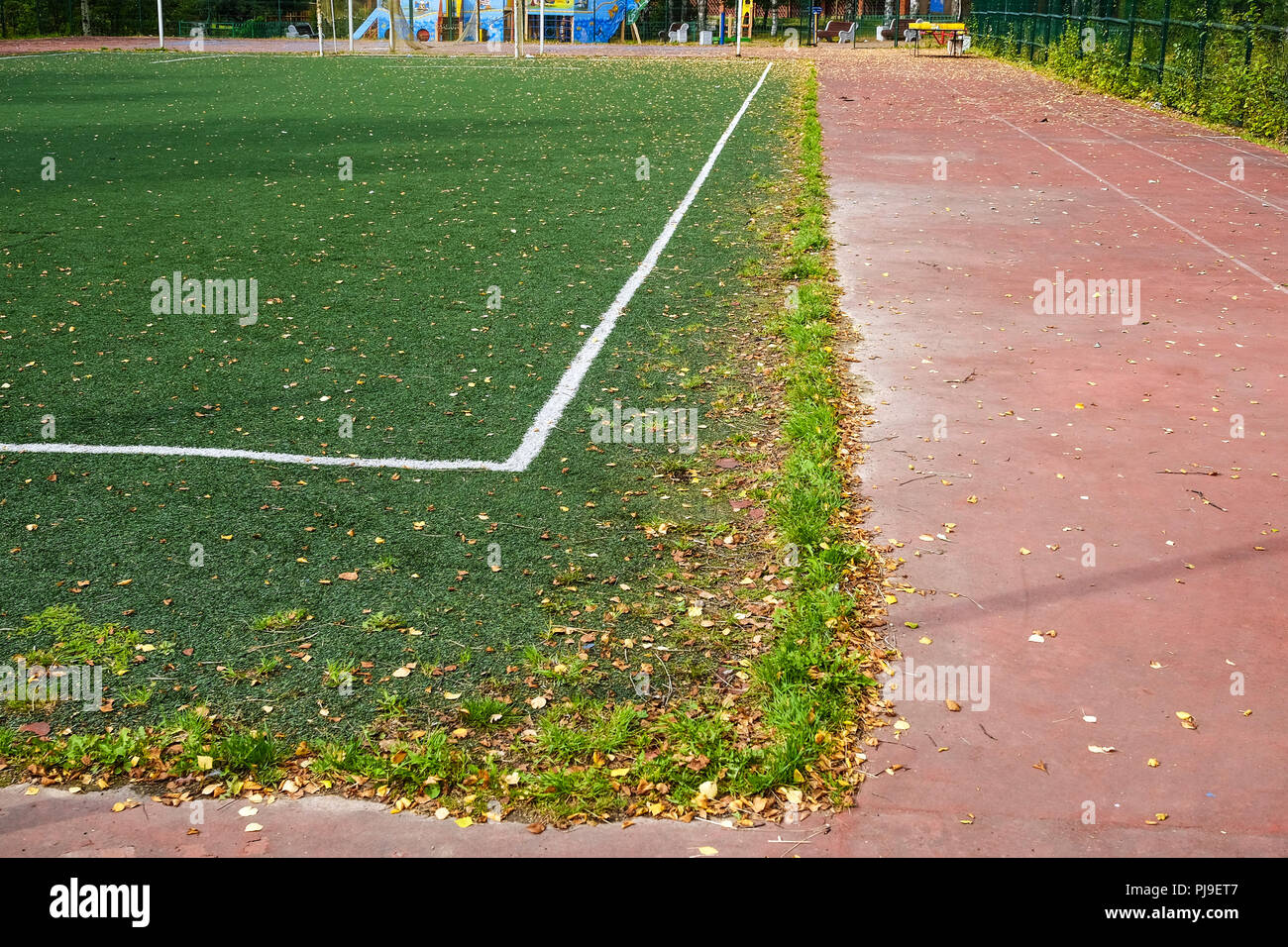 Turf football pitches. Close up ,Artificial grass with white stripe Stock Photo Alamy