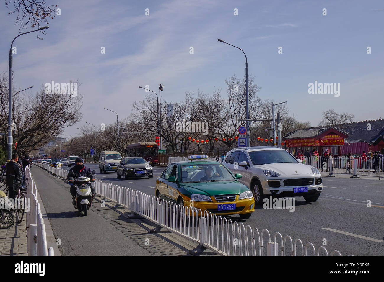 Beijing, China - Mar 1, 2018. Street in Beijing, China. Beijing is a major hub for the national highway, expressway, railway, and high-speed rail netw Stock Photo