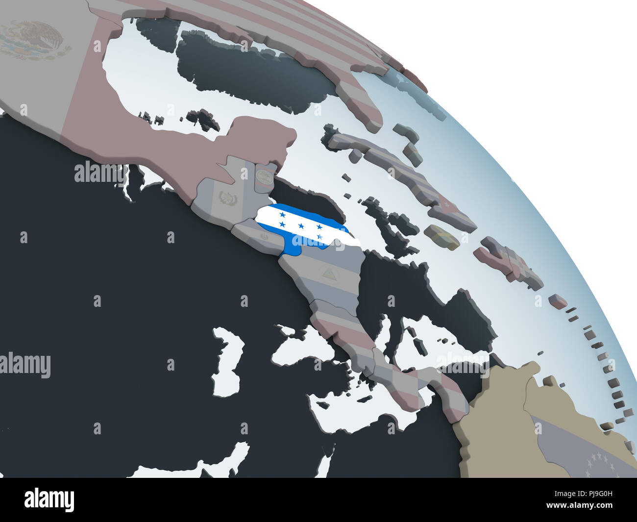Honduras on political globe with embedded flag. 3D illustration Stock ...