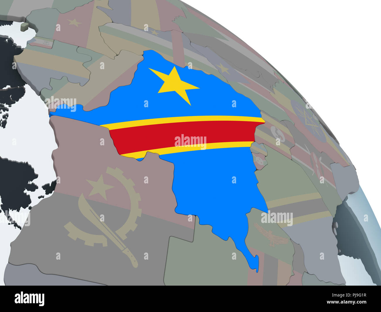 Democratic Republic of Congo on political globe with embedded flag. 3D ...