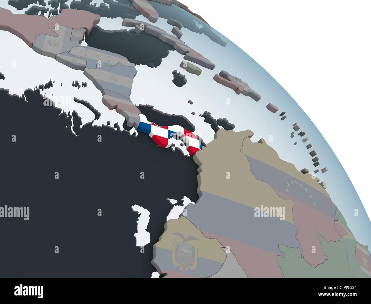 Panama on political globe with embedded flag. 3D illustration Stock ...