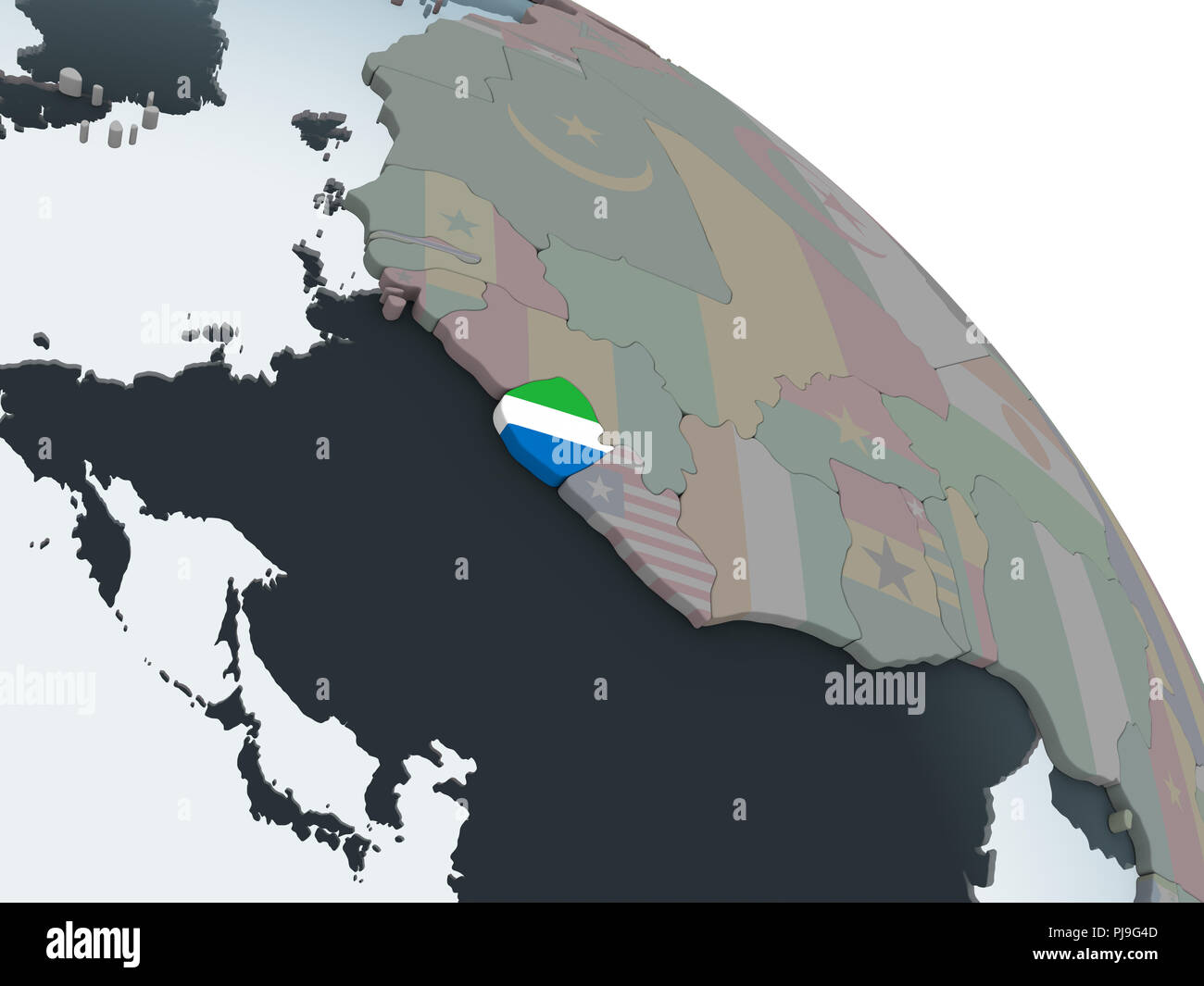 Sierra Leone on political globe with embedded flag. 3D illustration ...