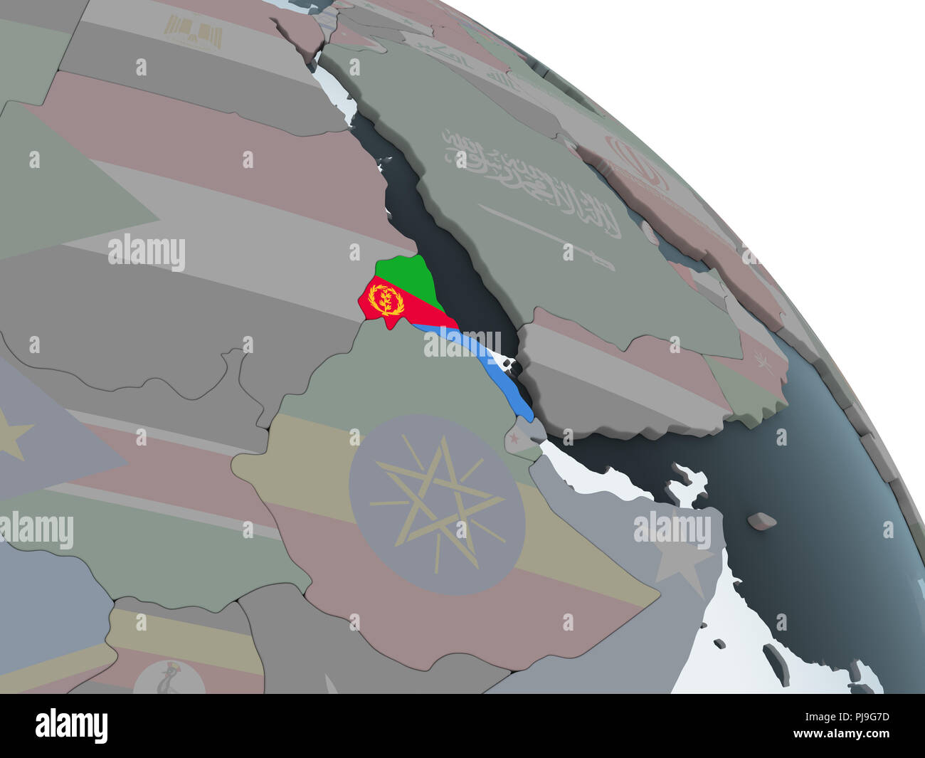 Eritrea on political globe with embedded flag. 3D illustration Stock ...