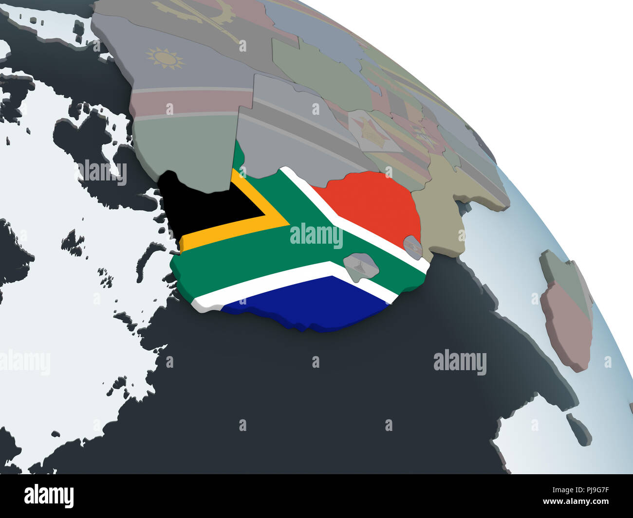 South Africa on political globe with embedded flag. 3D illustration ...
