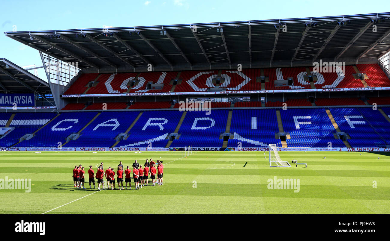 Wales players during the training session at Cardiff City Stadium. PRESS ASSOCIATION Photo. Picture date: Wednesday September 5, 2018. See PA story SOCCER Wales. Photo credit should read: Nick Potts/PA Wire. Stock Photo