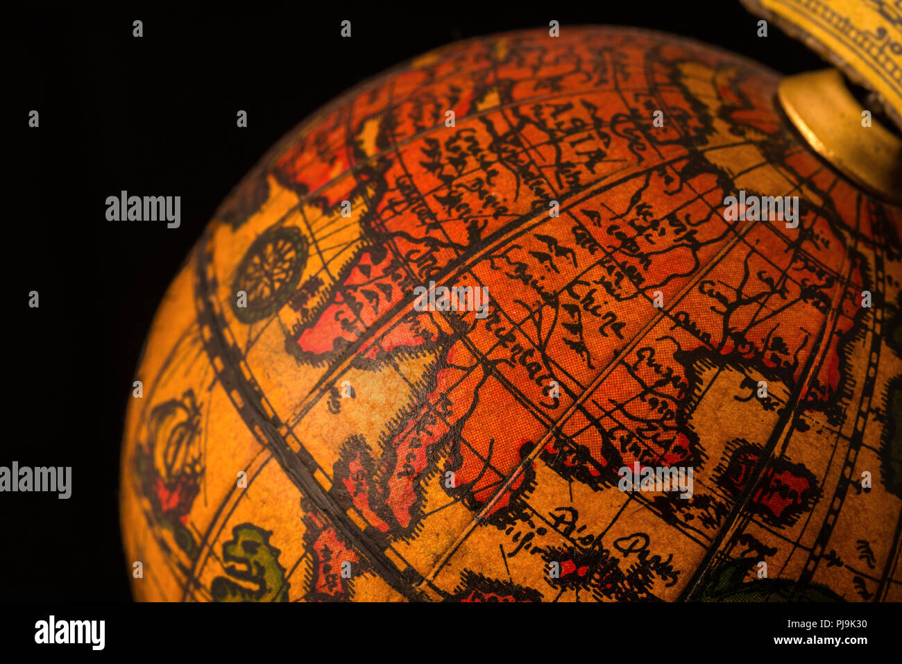 Ancient globe replica with map of East Asia countries on Eastern Hemisphere during the Age of Discovery Stock Photo