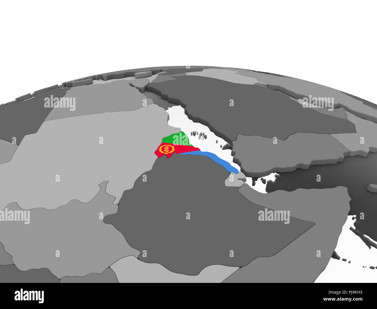 Eritrea on gray political globe with embedded flag. 3D illustration ...