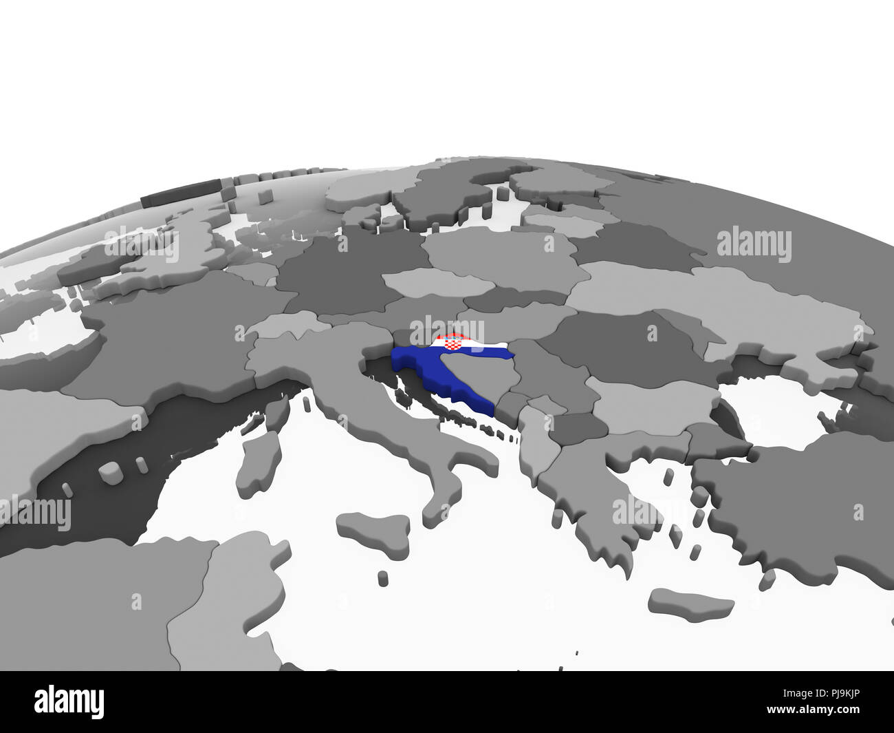 Croatia on gray political globe with embedded flag. 3D illustration ...