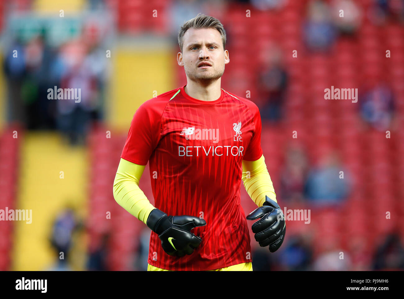 Simon Rugen Liverpool Liverpool goalkeeper Simon Mignolet warms up ahead of the match Stock ...