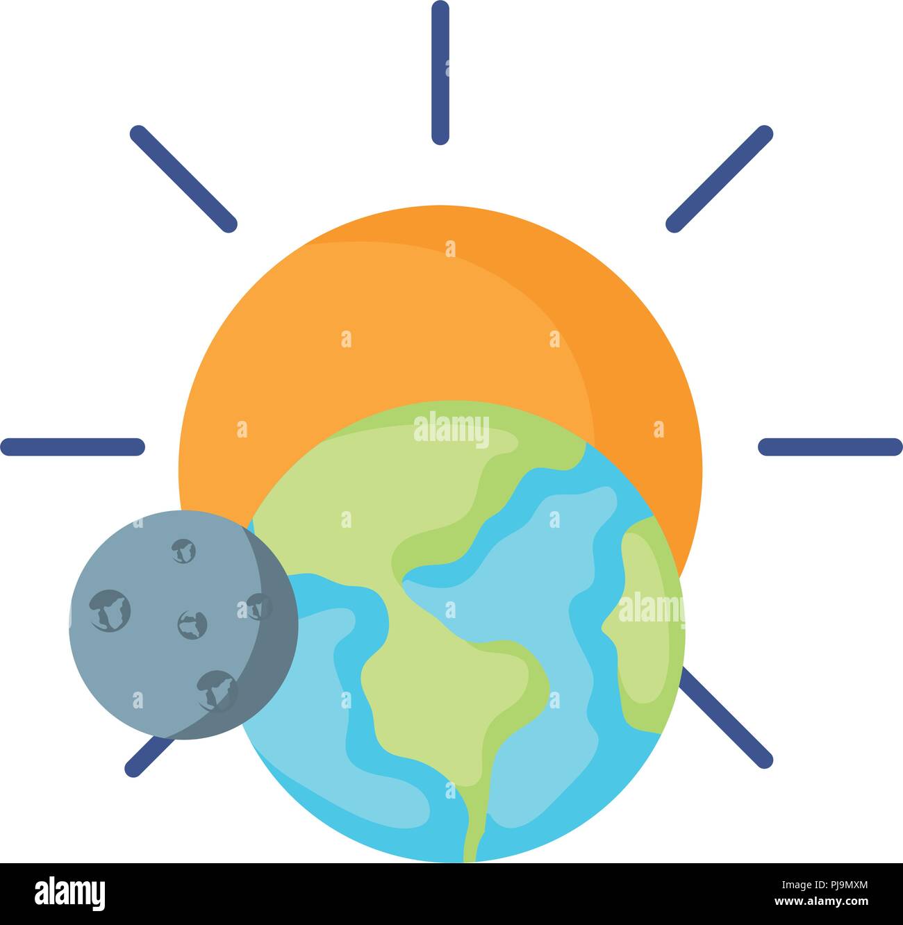 Solar System Design With Planet With Sun And Moon Over White
