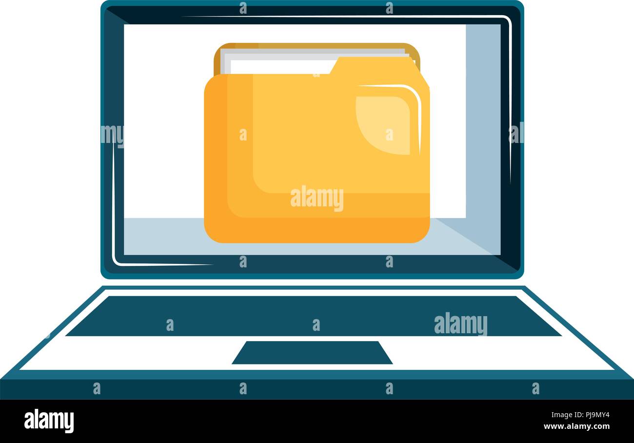 laptop computer with folder vector illustration design Stock Vector ...