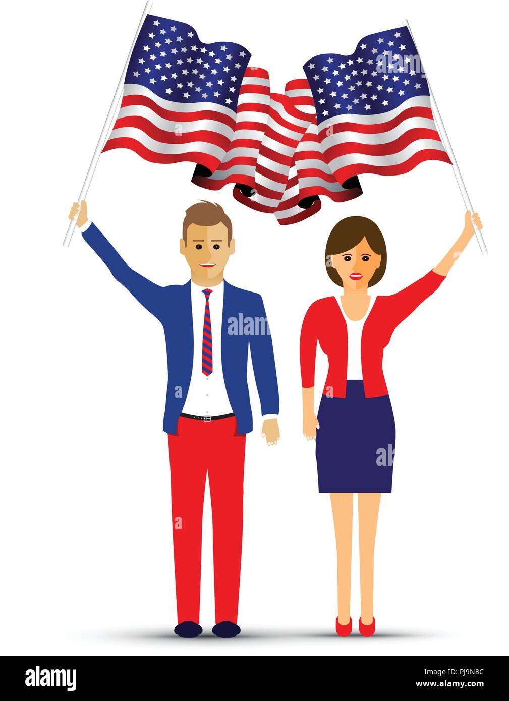 couple waving usa flags Stock Vector