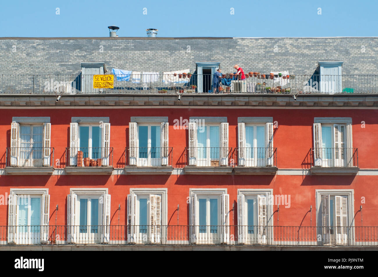 Facade of house. Plaza Mayor, Madrid, Spain. Stock Photo