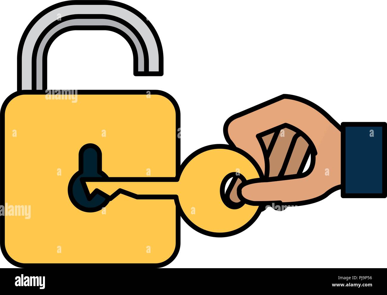 hand with secure padlock and key vector illustration design Stock ...