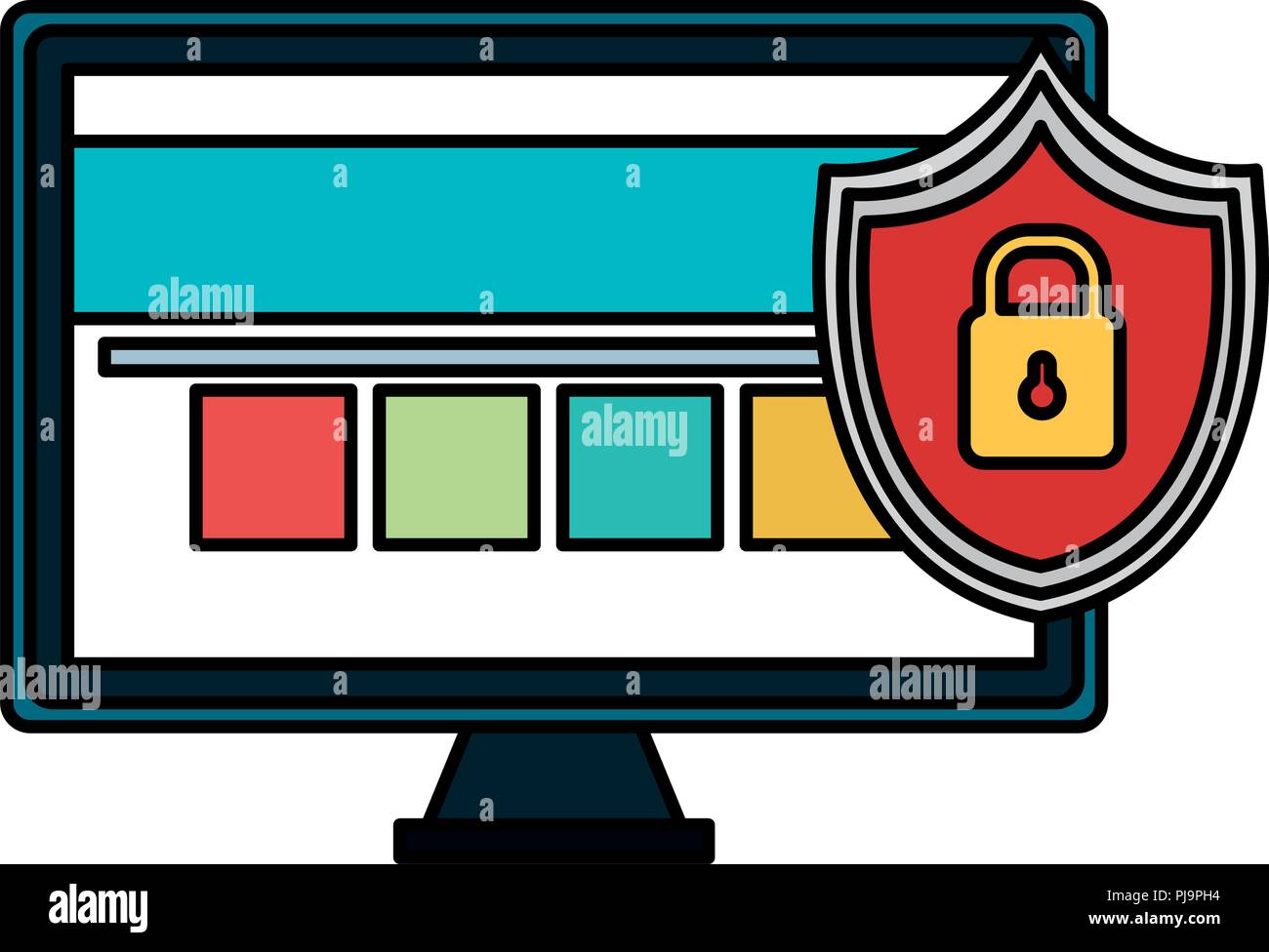 monitor computer with shield padlock vector illustration design Stock ...
