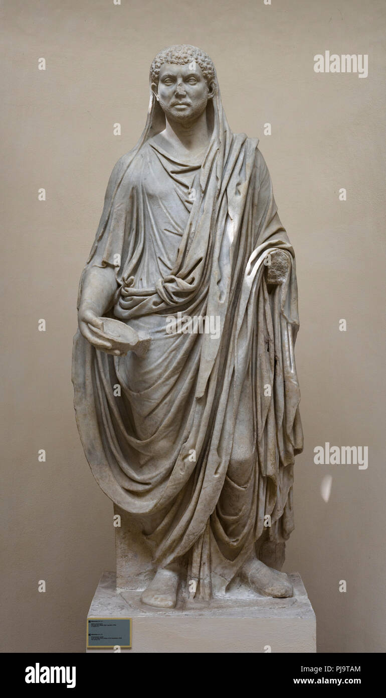 Rome. Italy. Portrait Statue of Roman emperor Maxentius, 4th century A.D. Museo Archeologico Ostiense, Ostia Antica. From the seat of the college of t Stock Photo