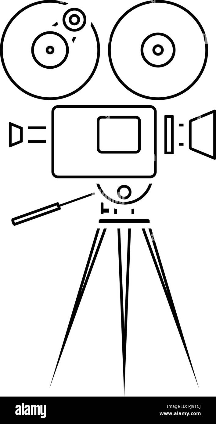 Retro cinema camera icon. Thin line design. Vector illustration Stock ...