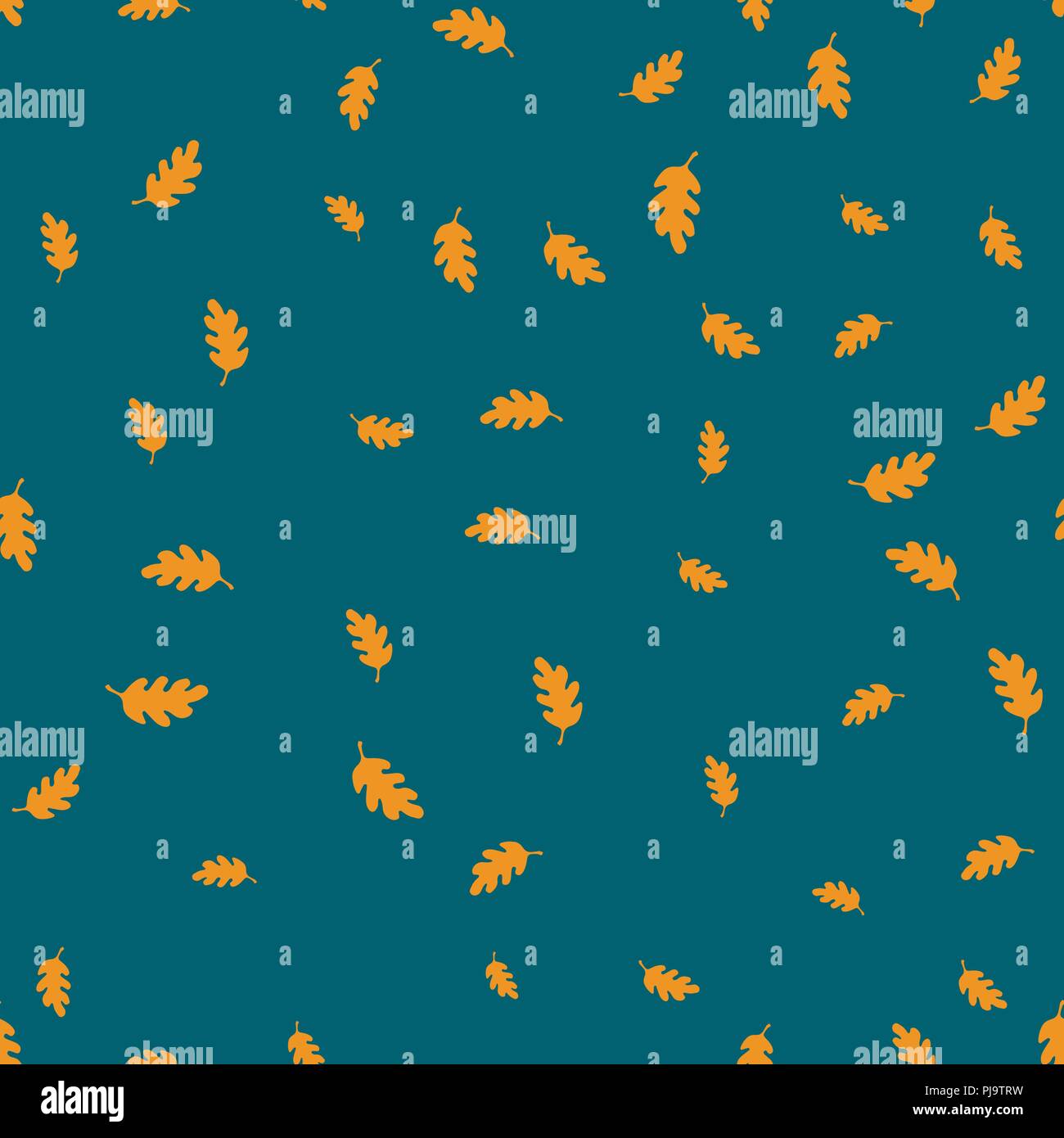 Orange oak leaf pattern seamless. Vector illustration. Blue background ...