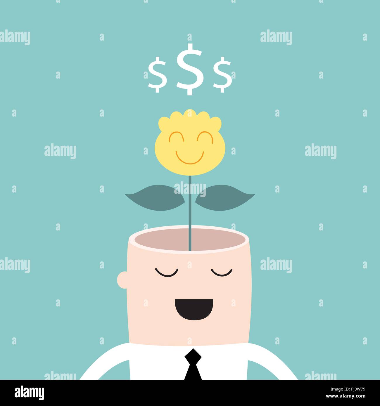 Money tree growing from businessman head Profit business success concept Stock Vector