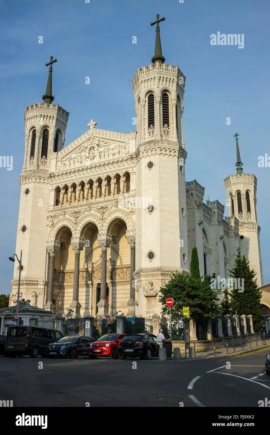 The Basilica of Notre-Dame de Fourvière, in Lyon France. Stock Photo