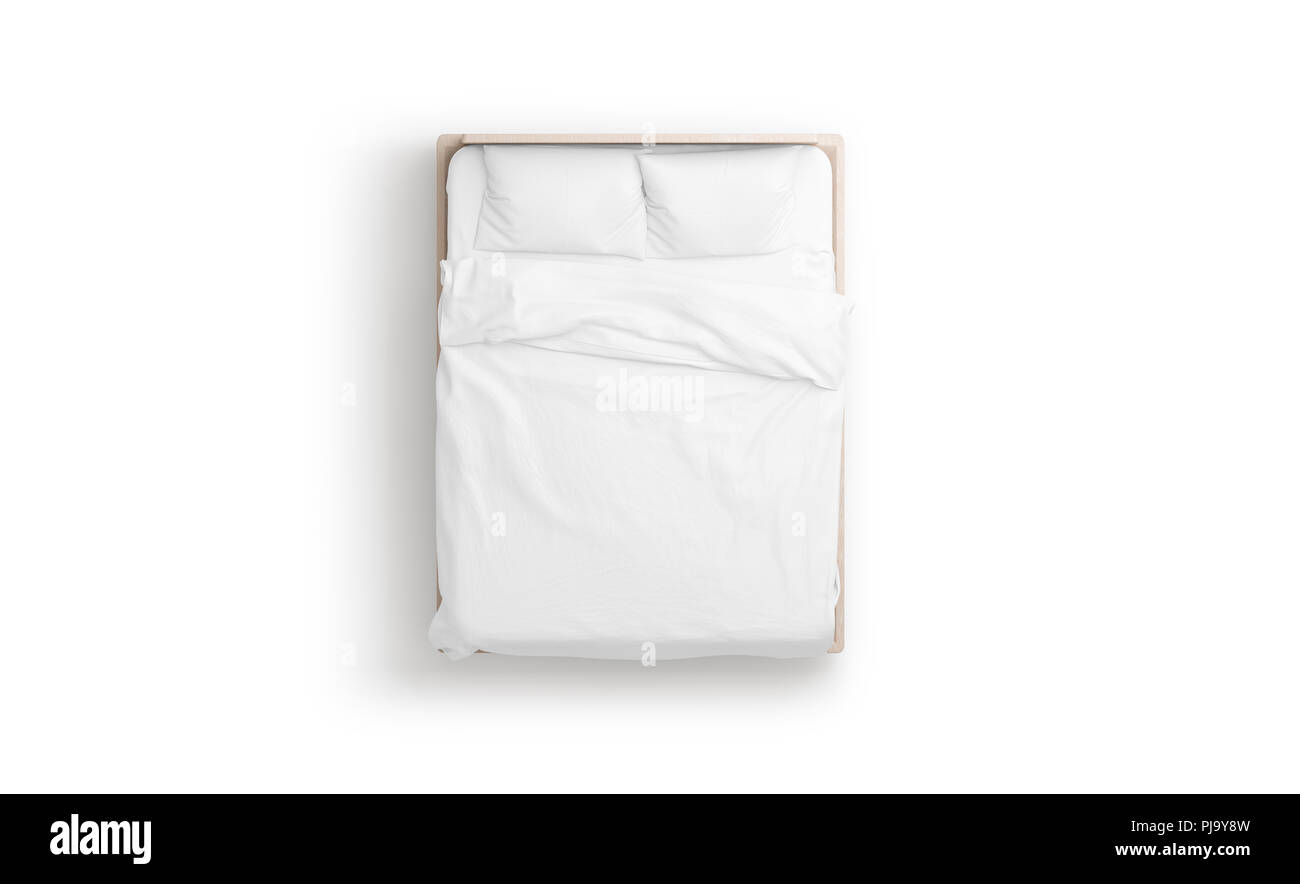 Download Blank white bed mock up, top view isolated, 3d rendering. Empty blanket and pillows mockup in ...